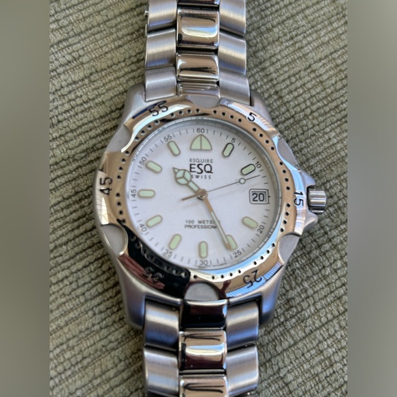 VINTAGE ESQUIRE ESQ MEN’S WATCH ALL SILVER - Picture 2 of 8